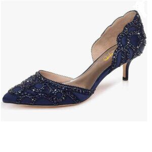 XYD Women's Pumps, Elegant Pointed Toe, D'Orsay Kitten Low Heels, Rhinestone